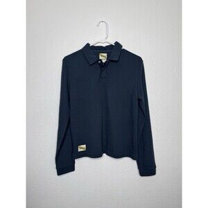 Tracksmith Fells Rugby Polo Shirt Merino Wool Blend Navy Medium Running Women's